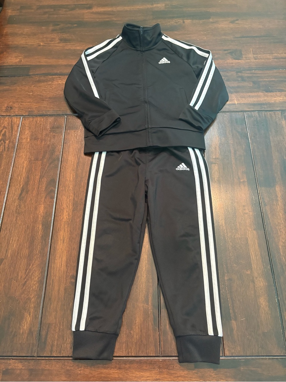 Adidas Kids Black Track Jacket & Pants Set with White Stripes (4T)